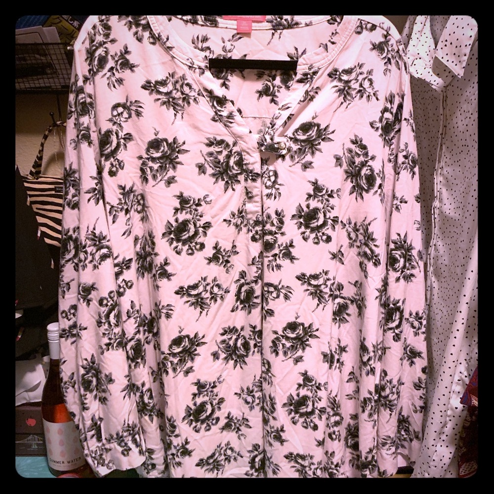 Pale pink and black roses tunic